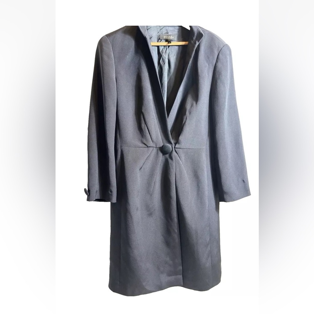 Vintage 2000s Escada Black Silk Blazer Dress Coat Style LBD Size 42/L Designer